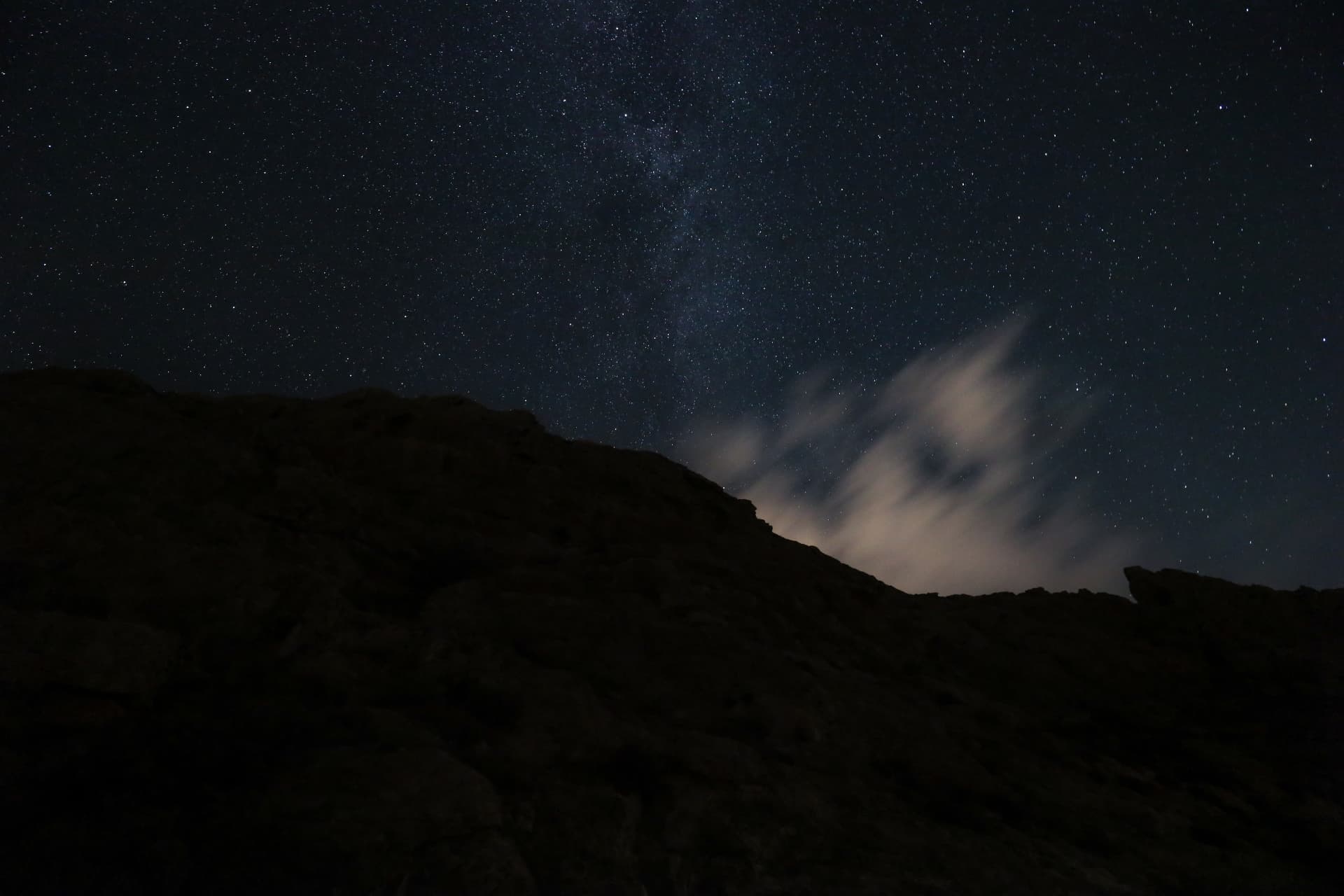 The night sky and Milky Way over the rocks of Serifos